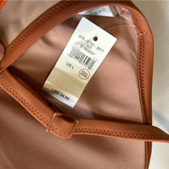 NWT Aerie Brown & Orange Smooth Triangle Padded Bikini Top Size Large - Picture 3 of 4